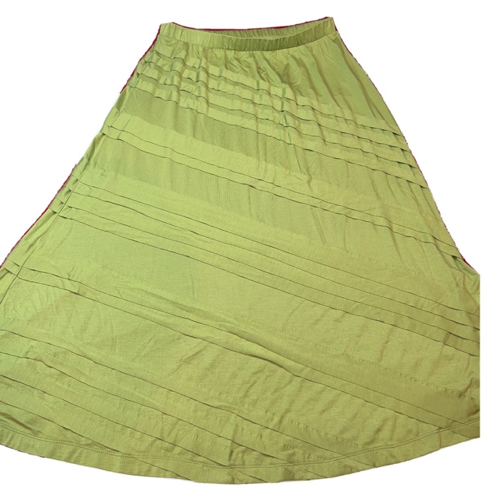 Soft Surroundings Petite S Maxi Skirt Stretch Waist Olive Green Viscose Spandex